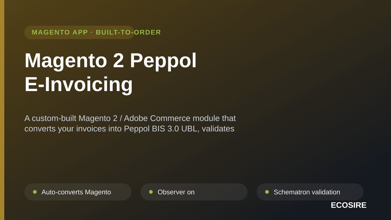 Magento 2 Peppol E-Invoicing — A custom-built Magento 2 / Adobe Commerce module that converts your invoices into Peppol BIS 3 — Image 1 of 3