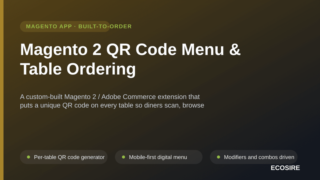 Magento 2 QR Code Menu & Table Ordering — A custom-built Magento 2 / Adobe Commerce extension that puts a unique QR code on e — Image 1 of 3