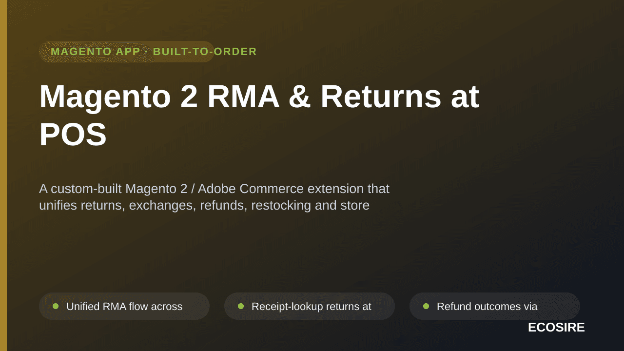 Magento 2 RMA & Returns at POS — A custom-built Magento 2 / Adobe Commerce extension that unifies returns, exchanges, refunds — Image 1 of 3