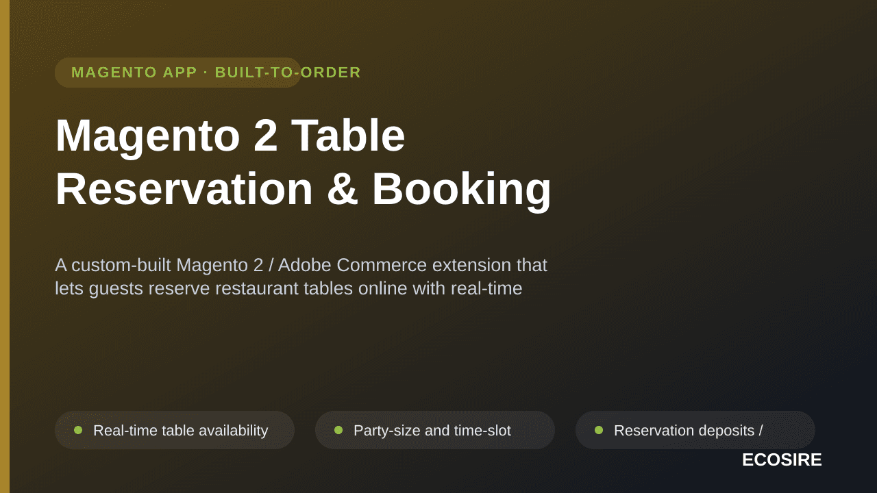 Magento 2 Table Reservation & Booking — A custom-built Magento 2 / Adobe Commerce extension that lets guests reserve restaura — Image 1 of 3