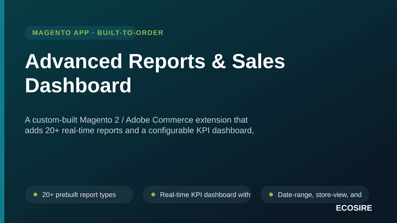 Advanced Reports & Sales Dashboard — A custom-built Magento 2 / Adobe Commerce extension that adds 20+ real-time reports and  — Image 1 of 3