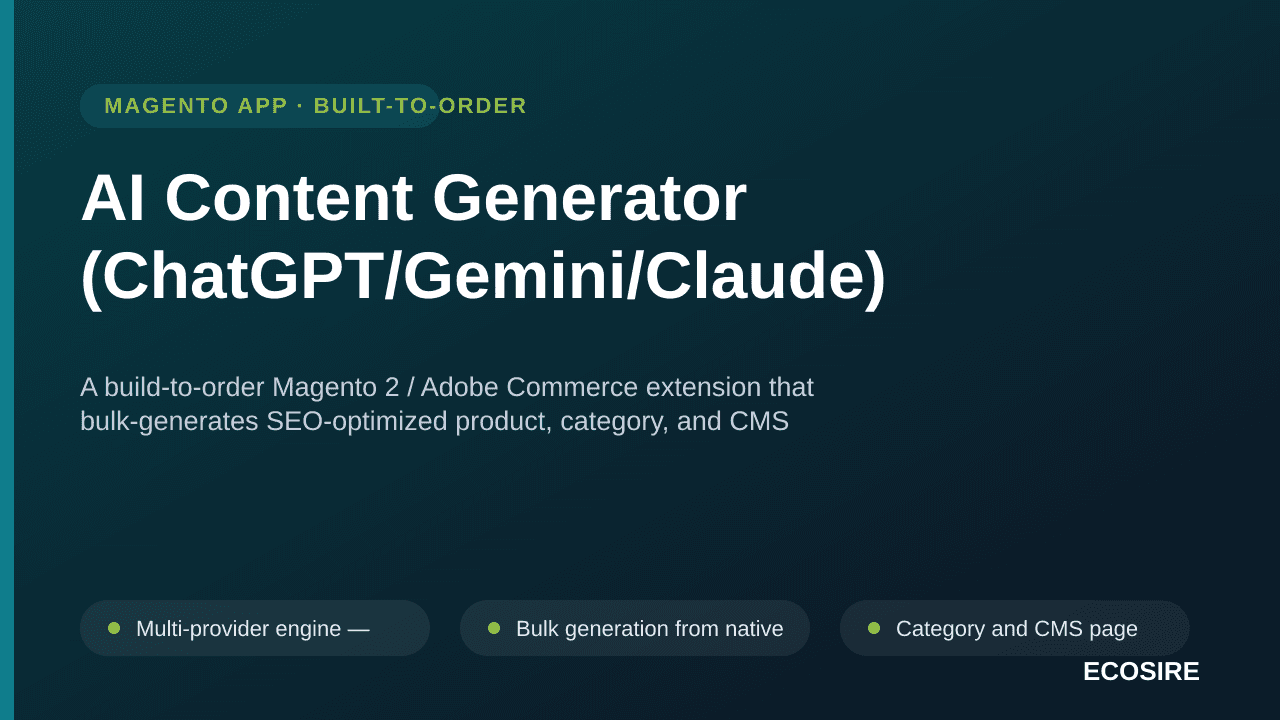 AI Content Generator (ChatGPT/Gemini/Claude) — A build-to-order Magento 2 / Adobe Commerce extension that bulk-generates SEO- — Image 1 of 3
