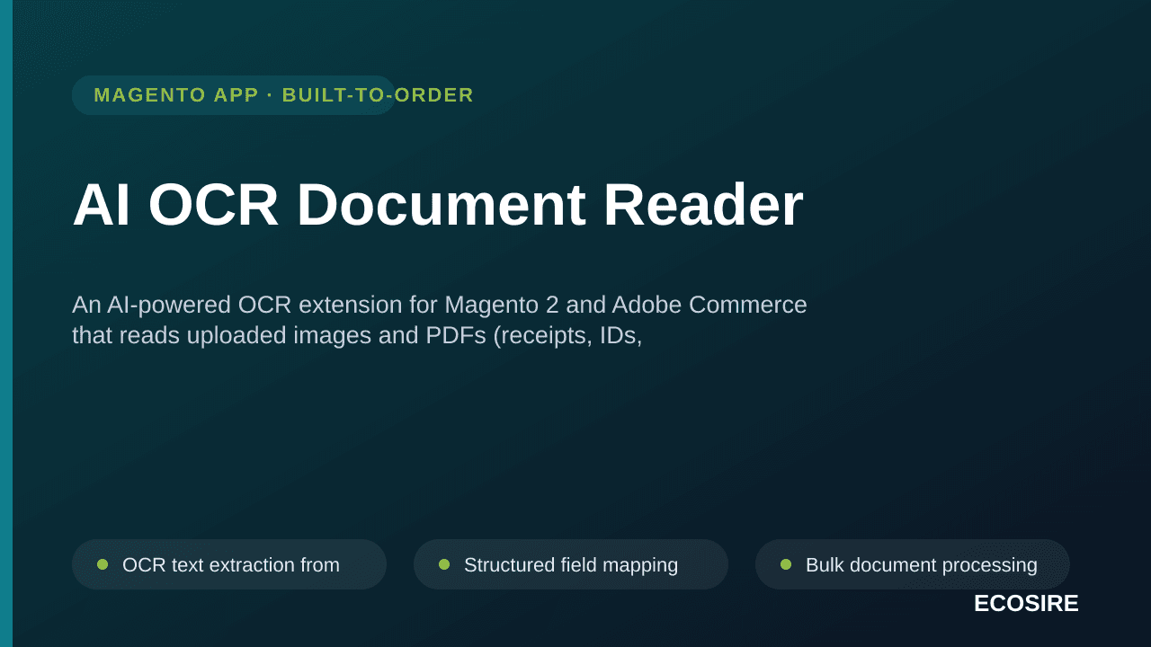 AI OCR Document Reader — An AI-powered OCR extension for Magento 2 and Adobe Commerce that reads uploaded images and PDFs (re — Image 1 of 3