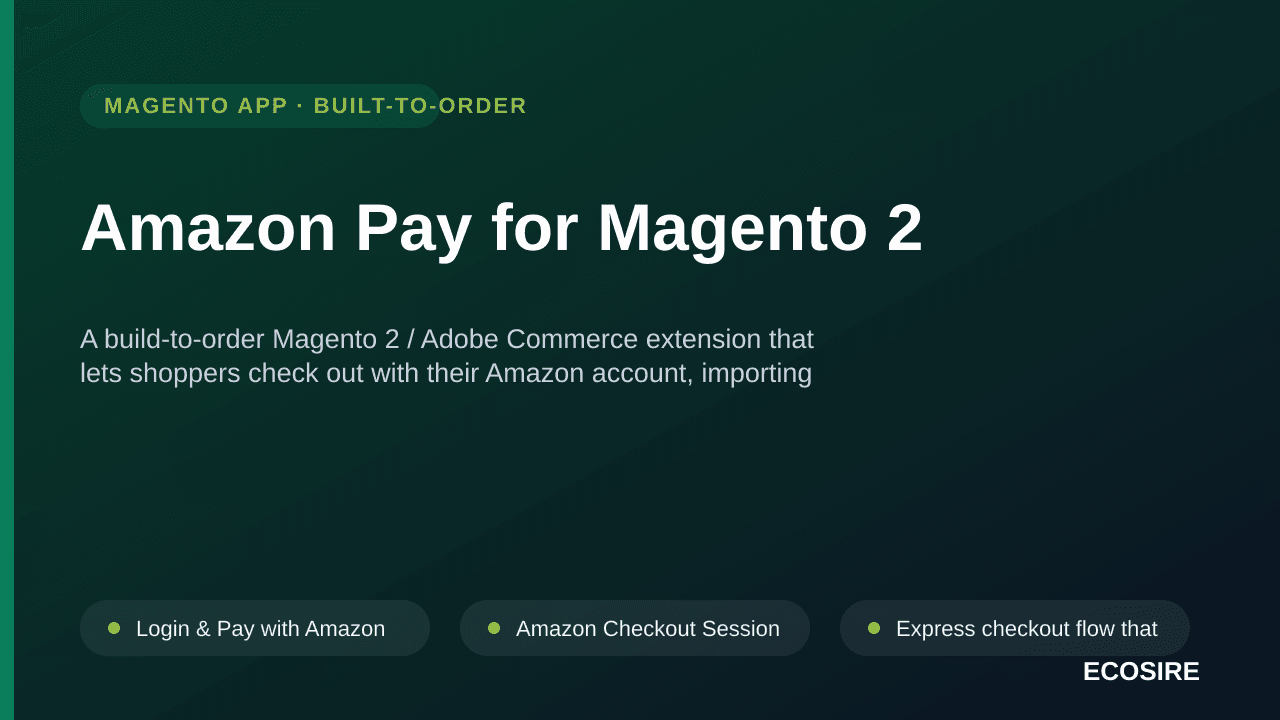 Amazon Pay for Magento 2 — A build-to-order Magento 2 / Adobe Commerce extension that lets shoppers check out with their Amaz — Image 1 of 3