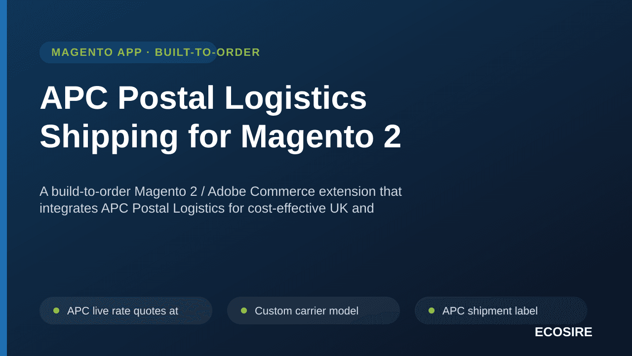 APC Postal Logistics Shipping for Magento 2 — A build-to-order Magento 2 / Adobe Commerce extension that integrates APC Posta — Image 1 of 3