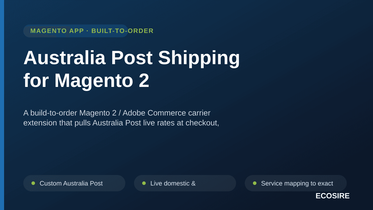 Australia Post Shipping for Magento 2 — A build-to-order Magento 2 / Adobe Commerce carrier extension that pulls Australia Po — Image 1 of 3