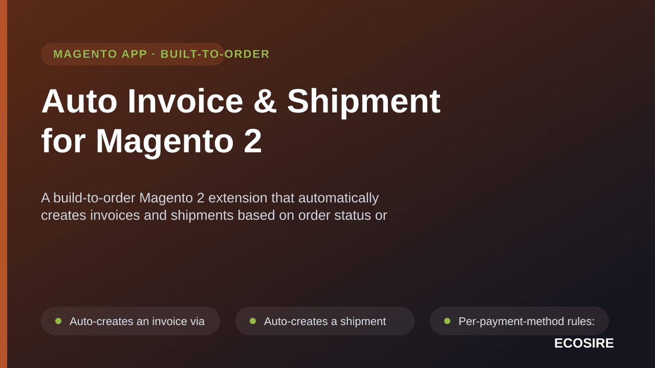 Auto Invoice & Shipment for Magento 2 — A build-to-order Magento 2 extension that automatically creates invoices and shipment — Image 1 of 3