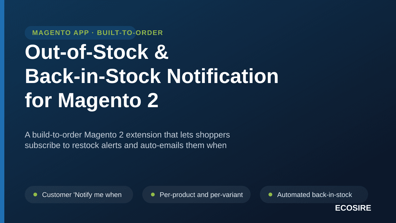 Out-of-Stock & Back-in-Stock Notification for Magento 2 — A build-to-order Magento 2 extension that lets shoppers subscribe t — Image 1 of 3