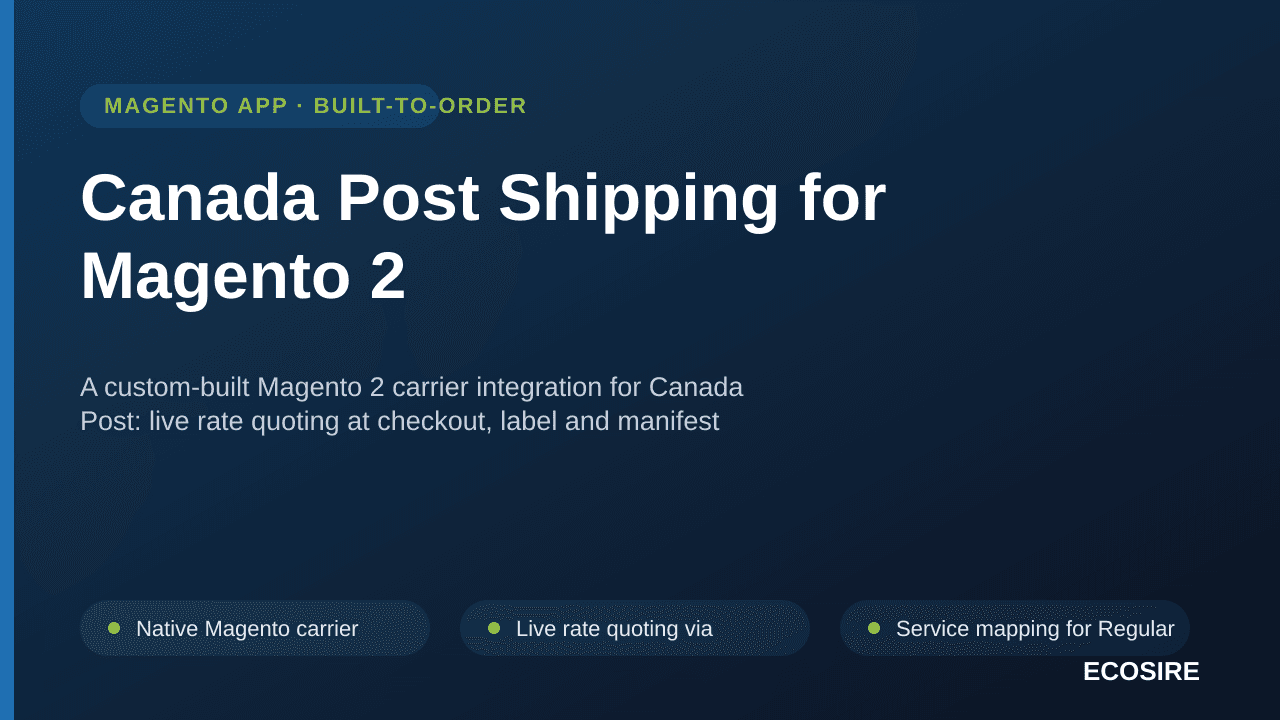 Canada Post Shipping for Magento 2 — A custom-built Magento 2 carrier integration for Canada Post: live rate quoting at check — Image 1 of 3