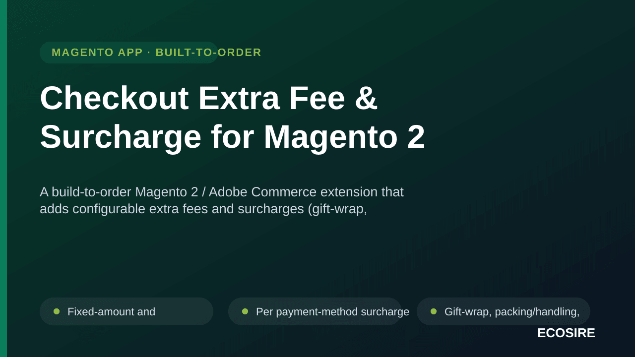 Checkout Extra Fee & Surcharge for Magento 2 — A build-to-order Magento 2 / Adobe Commerce extension that adds configurable e — Image 1 of 3
