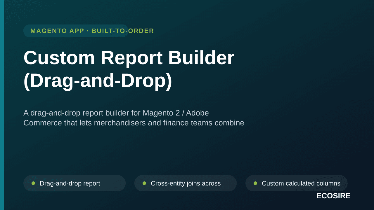 Custom Report Builder (Drag-and-Drop) — A drag-and-drop report builder for Magento 2 / Adobe Commerce that lets merchandisers — Image 1 of 3