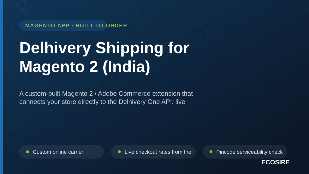 Delhivery Shipping for Magento 2 (India) — A custom-built Magento 2 / Adobe Commerce extension that connects your store direc — Image 1 of 3