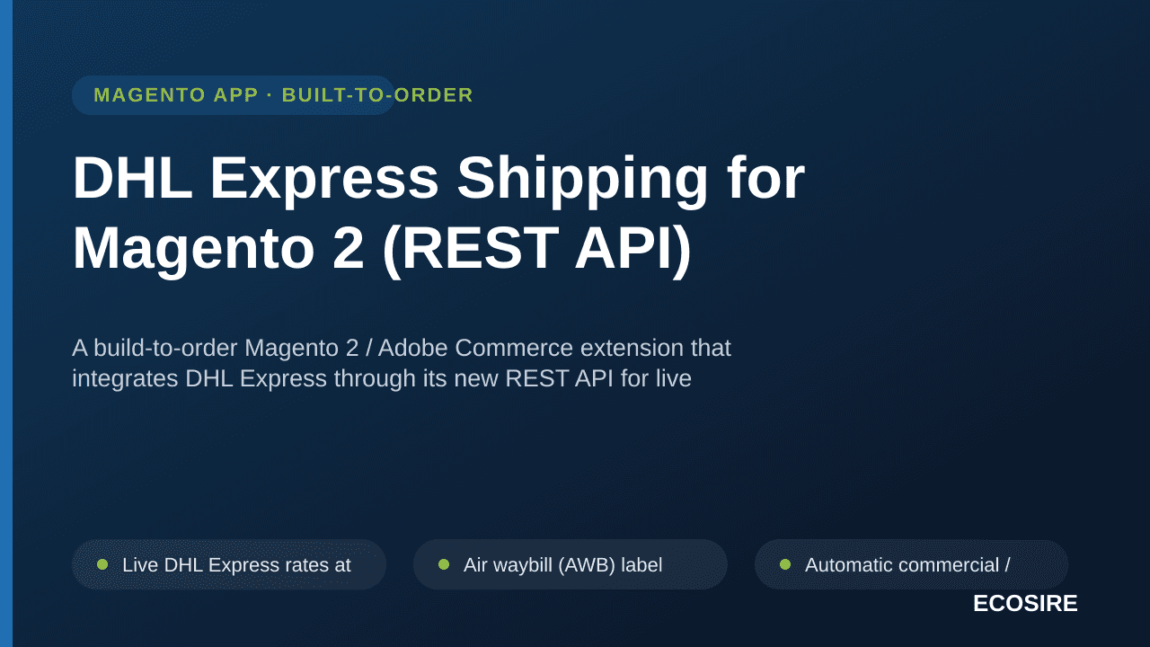 DHL Express Shipping for Magento 2 (REST API) — A build-to-order Magento 2 / Adobe Commerce extension that integrates DHL Exp — Image 1 of 3