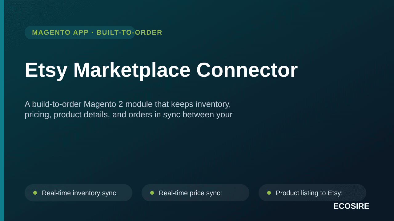 Etsy Marketplace Connector — A build-to-order Magento 2 module that keeps inventory, pricing, product details, and orders in  — Image 1 of 3