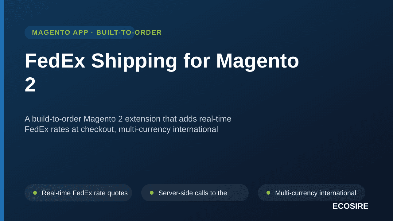 FedEx Shipping for Magento 2 — A build-to-order Magento 2 extension that adds real-time FedEx rates at checkout, multi-curren — Image 1 of 3
