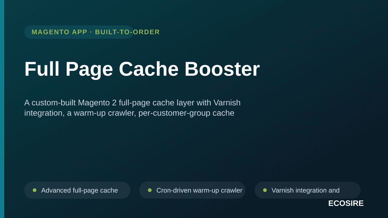 Full Page Cache Booster — A custom-built Magento 2 full-page cache layer with Varnish integration, a warm-up crawler, per-cus — Image 1 of 3