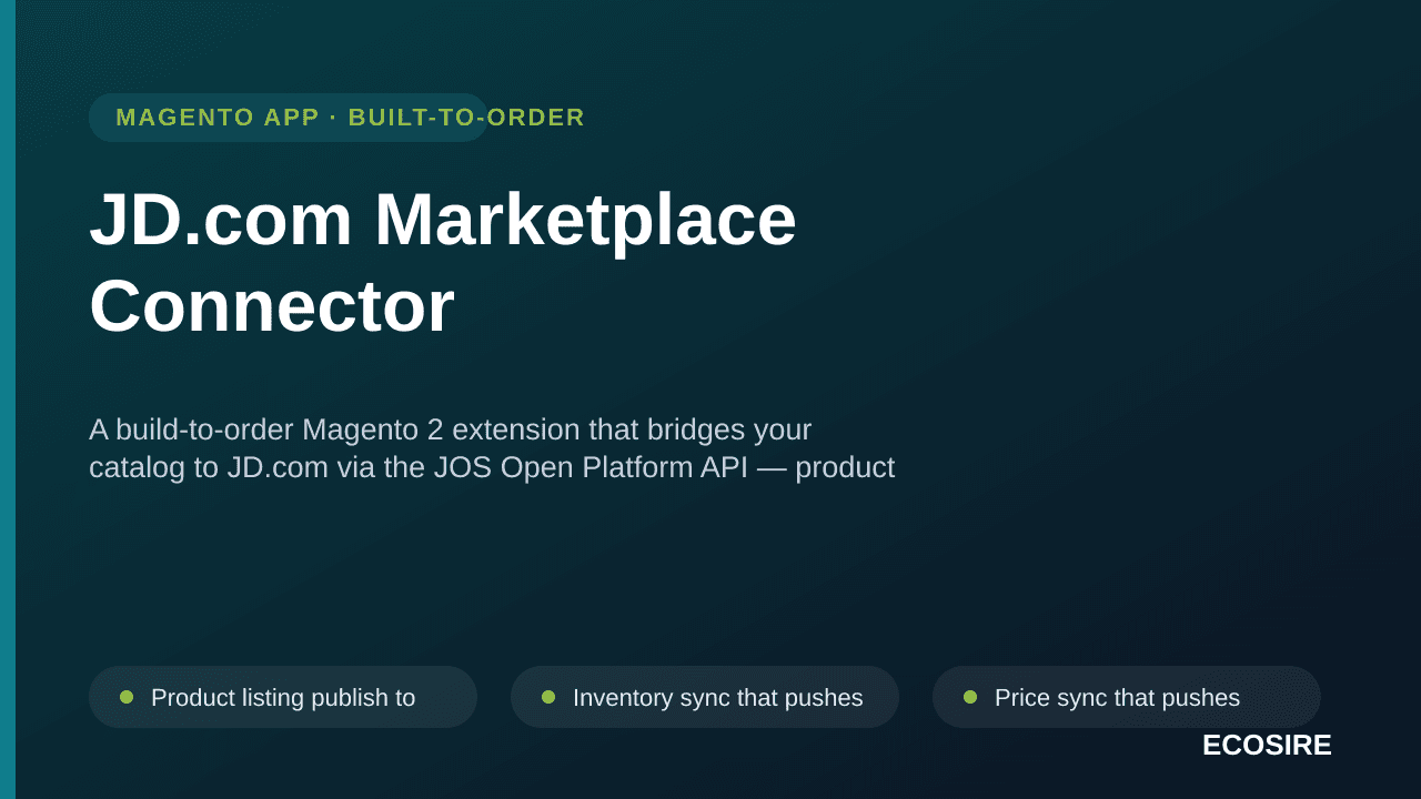 JD.com Marketplace Connector — A build-to-order Magento 2 extension that bridges your catalog to JD — Image 1 of 3