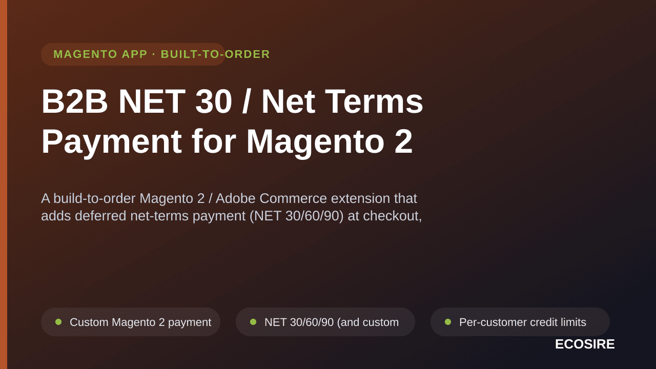 B2B NET 30 / Net Terms Payment for Magento 2 — A build-to-order Magento 2 / Adobe Commerce extension that adds deferred net-t — Image 1 of 3