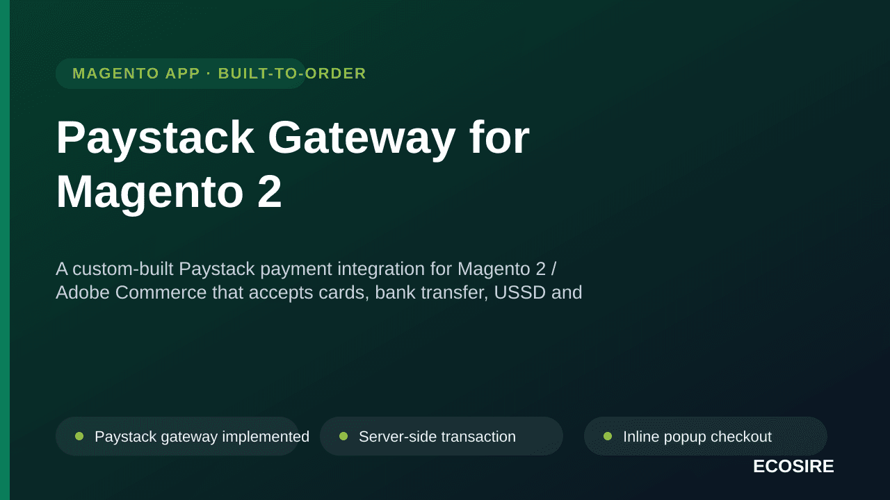 Paystack Gateway for Magento 2 — A custom-built Paystack payment integration for Magento 2 / Adobe Commerce that accepts card — Image 1 of 3