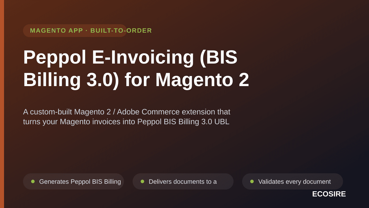 Peppol E-Invoicing (BIS Billing 3.0) for Magento 2 — A custom-built Magento 2 / Adobe Commerce extension that turns your Mage — Image 1 of 3
