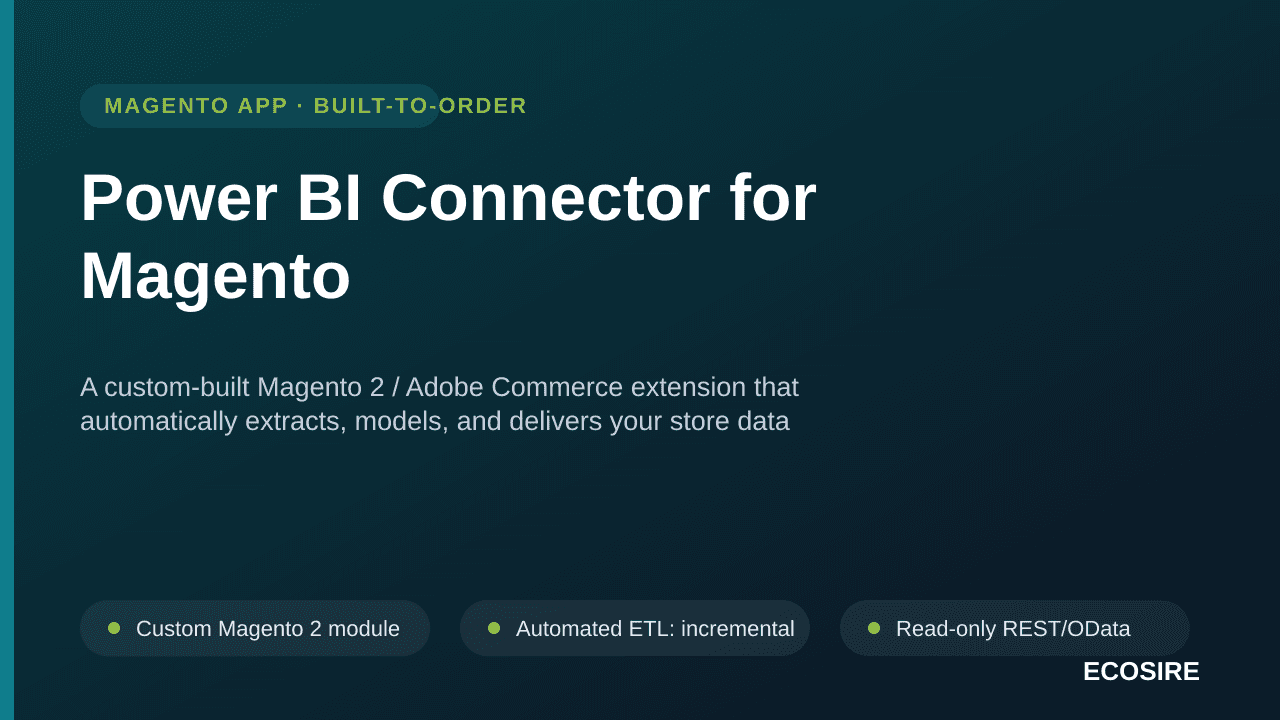 Power BI Connector for Magento — A custom-built Magento 2 / Adobe Commerce extension that automatically extracts, models, and — Image 1 of 3