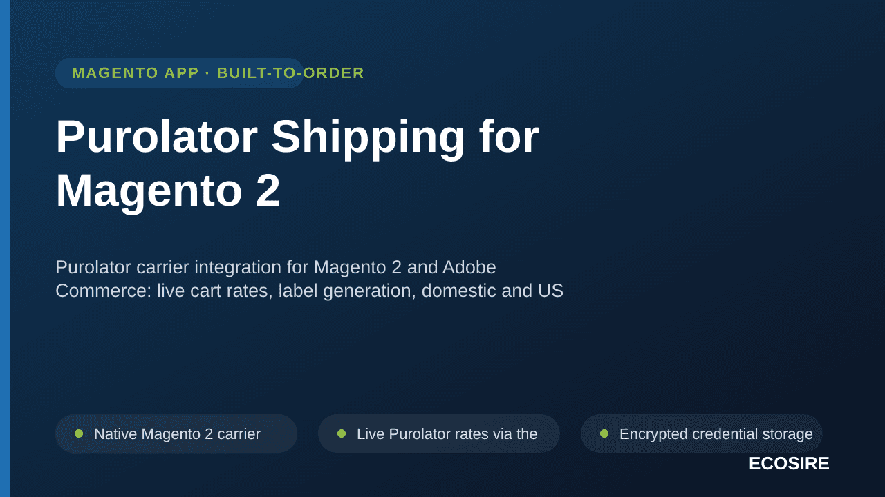 Purolator Shipping for Magento 2 — Purolator carrier integration for Magento 2 and Adobe Commerce: live cart rates, label gen — Image 1 of 3