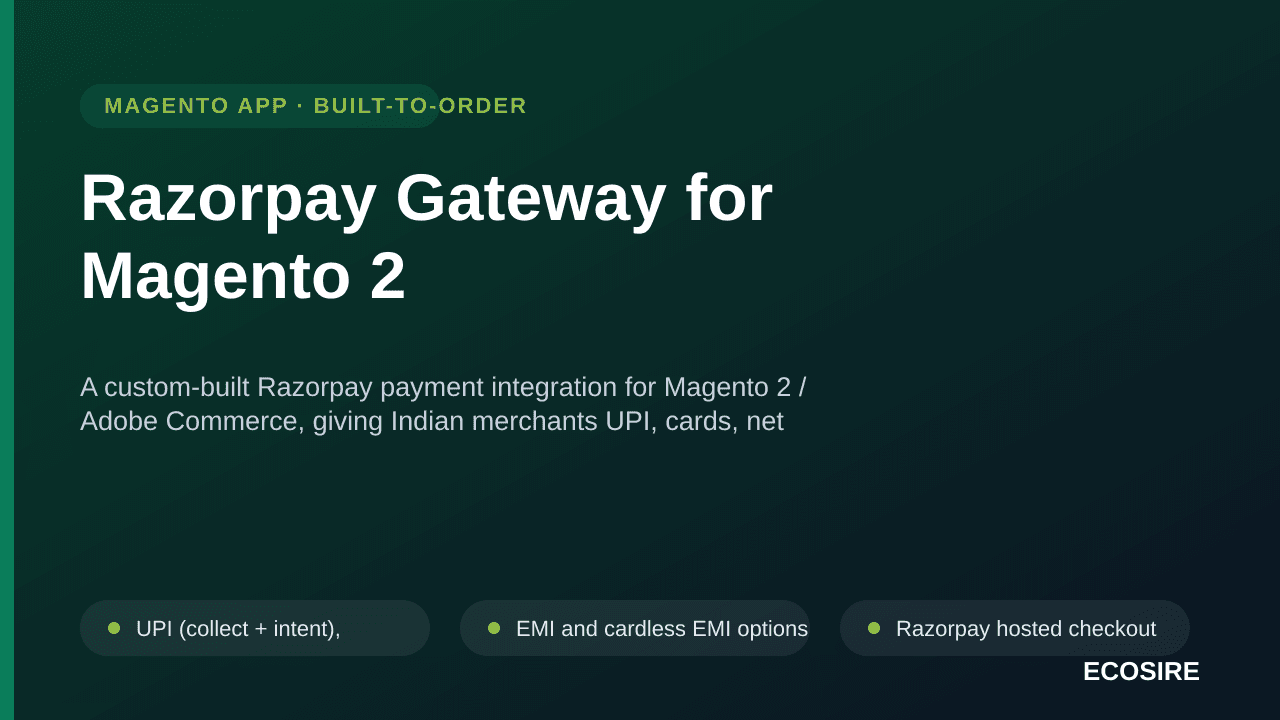Razorpay Gateway for Magento 2 — A custom-built Razorpay payment integration for Magento 2 / Adobe Commerce, giving Indian me — Image 1 of 3