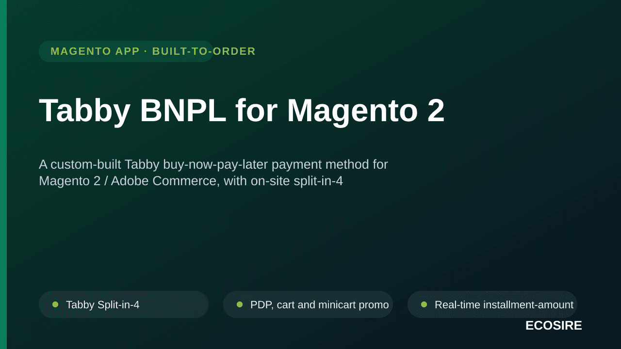 Tabby BNPL for Magento 2 — A custom-built Tabby buy-now-pay-later payment method for Magento 2 / Adobe Commerce, with on-site — Image 1 of 3