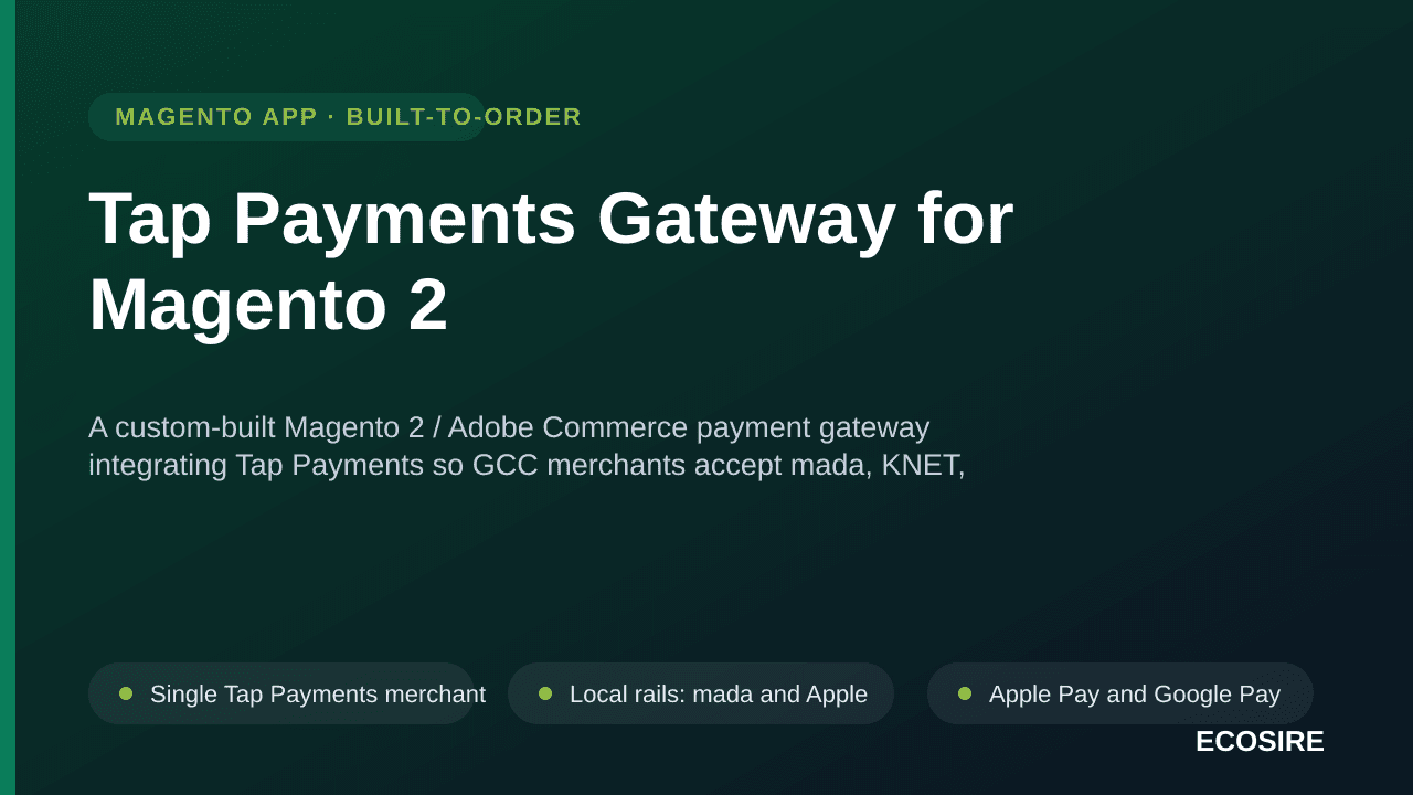 Tap Payments Gateway for Magento 2 — A custom-built Magento 2 / Adobe Commerce payment gateway integrating Tap Payments so GC — Image 1 of 3