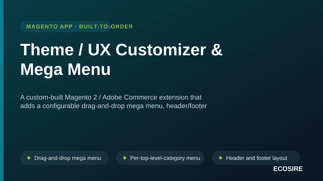 Theme / UX Customizer & Mega Menu — A custom-built Magento 2 / Adobe Commerce extension that adds a configurable drag-and-dro — Image 1 of 3