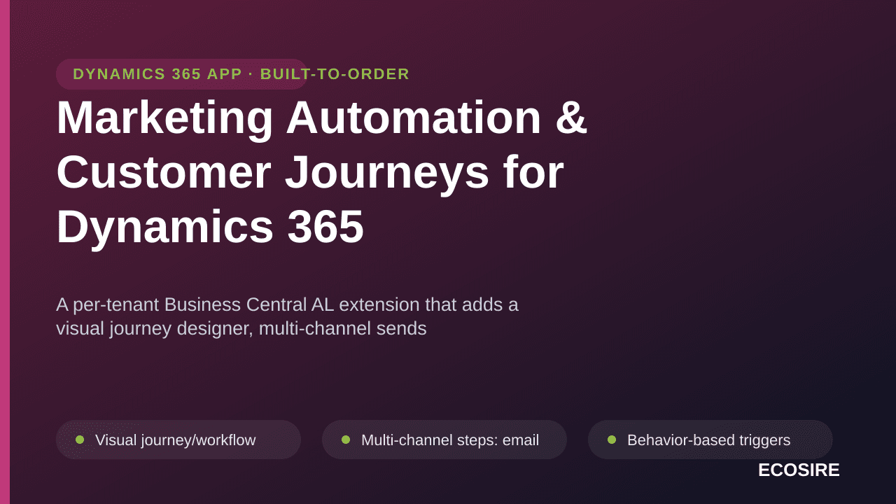Marketing Automation & Customer Journeys for Dynamics 365 — A per-tenant Business Central AL extension that adds a visual jou — Image 1 of 3