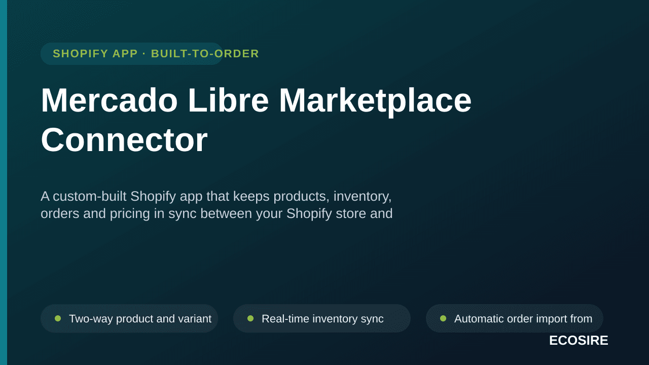 Mercado Libre Marketplace Connector — A custom-built Shopify app that keeps products, inventory, orders and pricing in sync b — Image 1 of 3