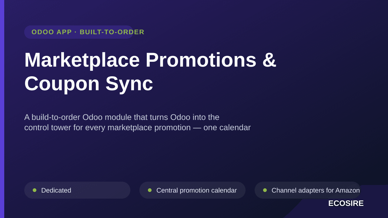 Marketplace Promotions & Coupon Sync — A build-to-order Odoo module that turns Odoo into the control tower for every marketpl — Image 1 of 3