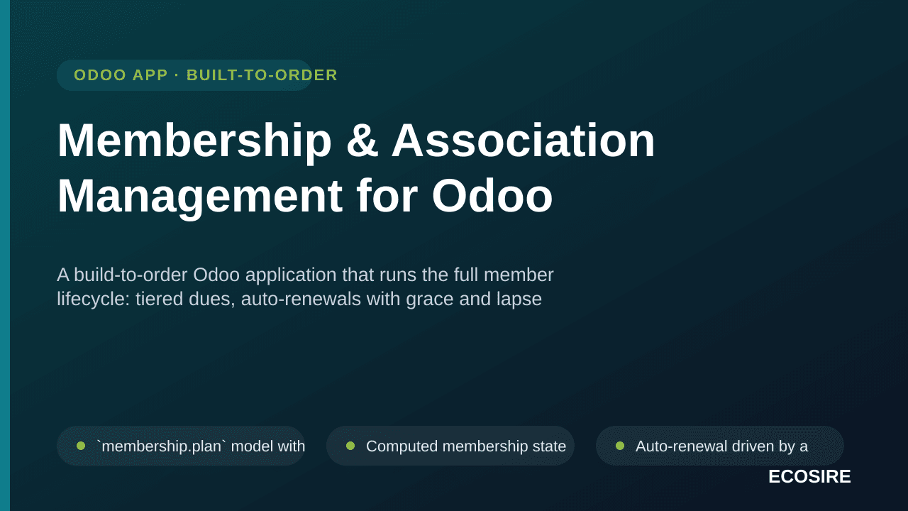 Membership & Association Management for Odoo — A build-to-order Odoo application that runs the full member lifecycle: tiered  — Image 1 of 3