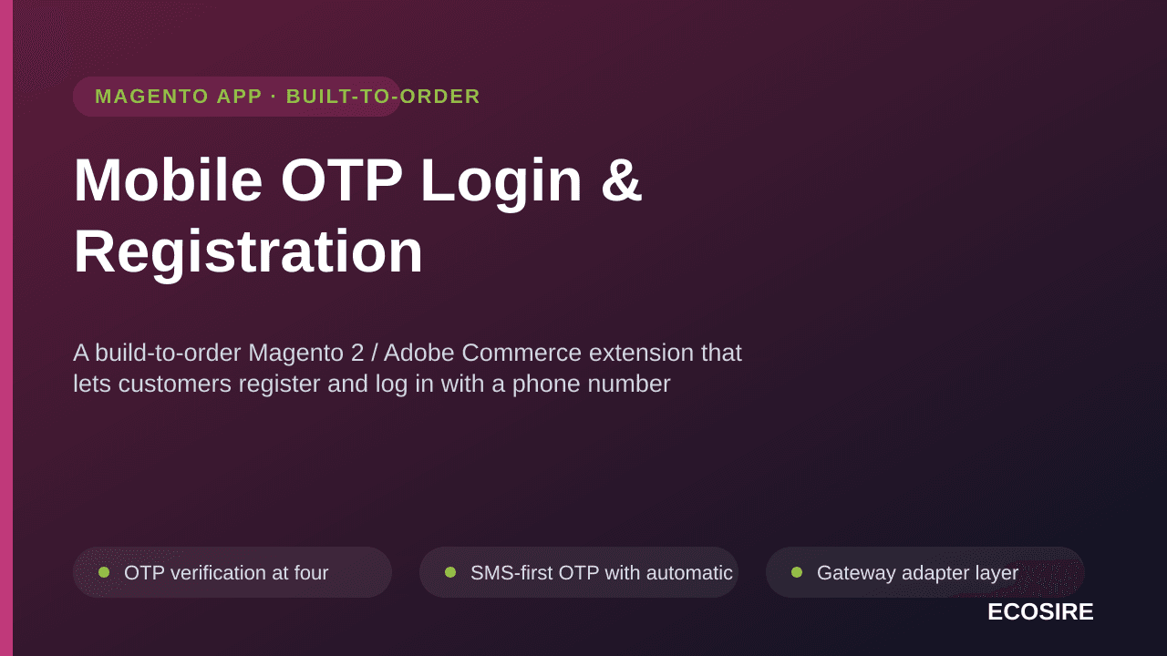 Mobile OTP Login & Registration — A build-to-order Magento 2 / Adobe Commerce extension that lets customers register and log  — Image 1 of 3