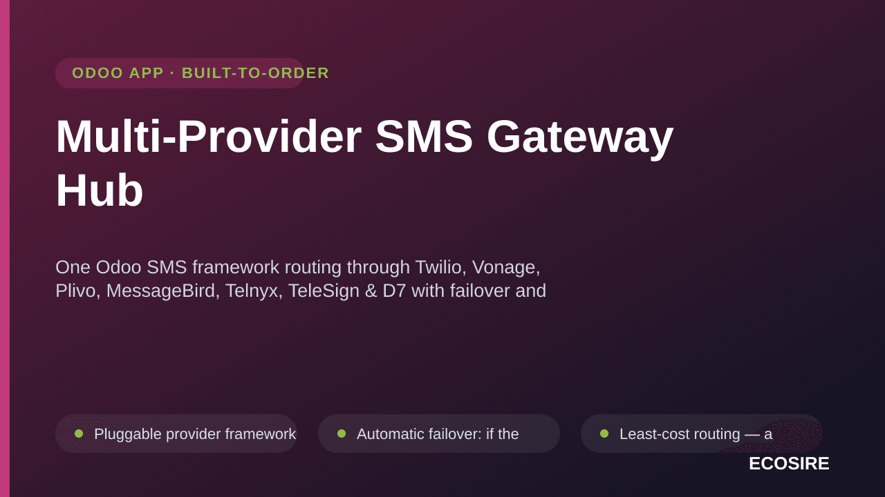 Multi-Provider SMS Gateway Hub — One Odoo SMS framework routing through Twilio, Vonage, Plivo, MessageBird, Telnyx, TeleSign  — Image 1 of 3