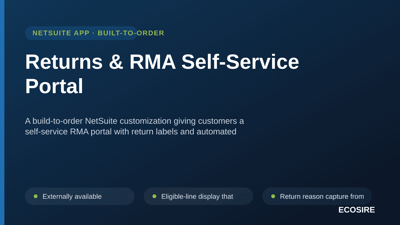 Returns & RMA Self-Service Portal — A build-to-order NetSuite customization giving customers a self-service RMA portal with return labels and automated credit memos