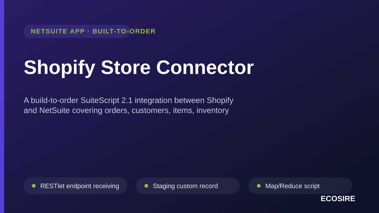 Shopify Store Connector — A build-to-order SuiteScript 2