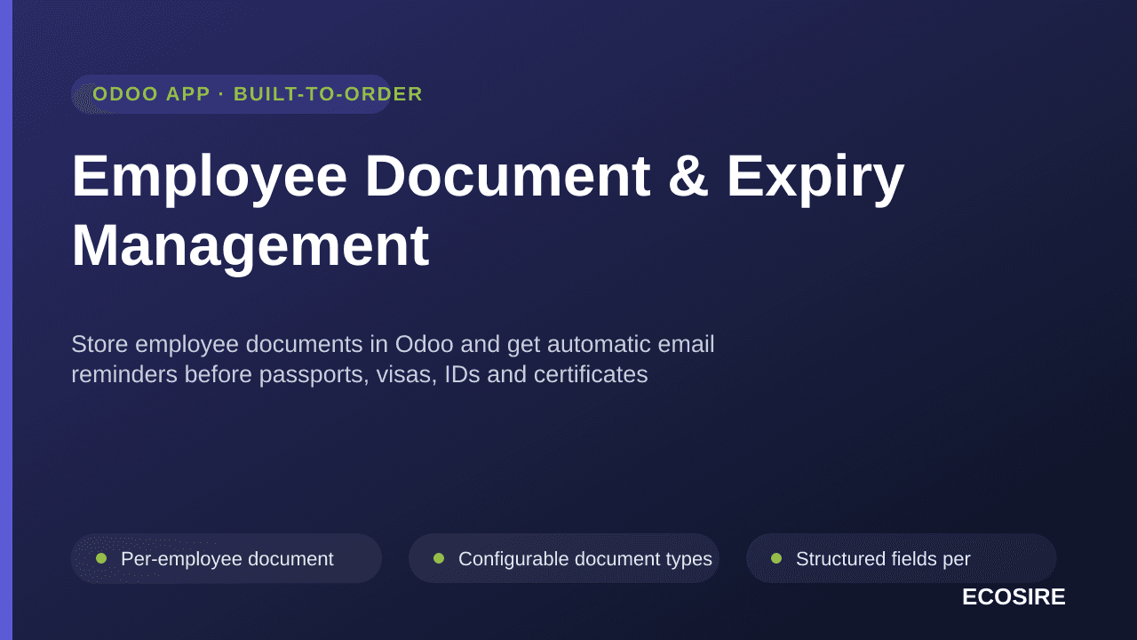 Employee Document & Expiry Management — Store employee documents in Odoo and get automatic email reminders before passports,  — Image 1 of 3