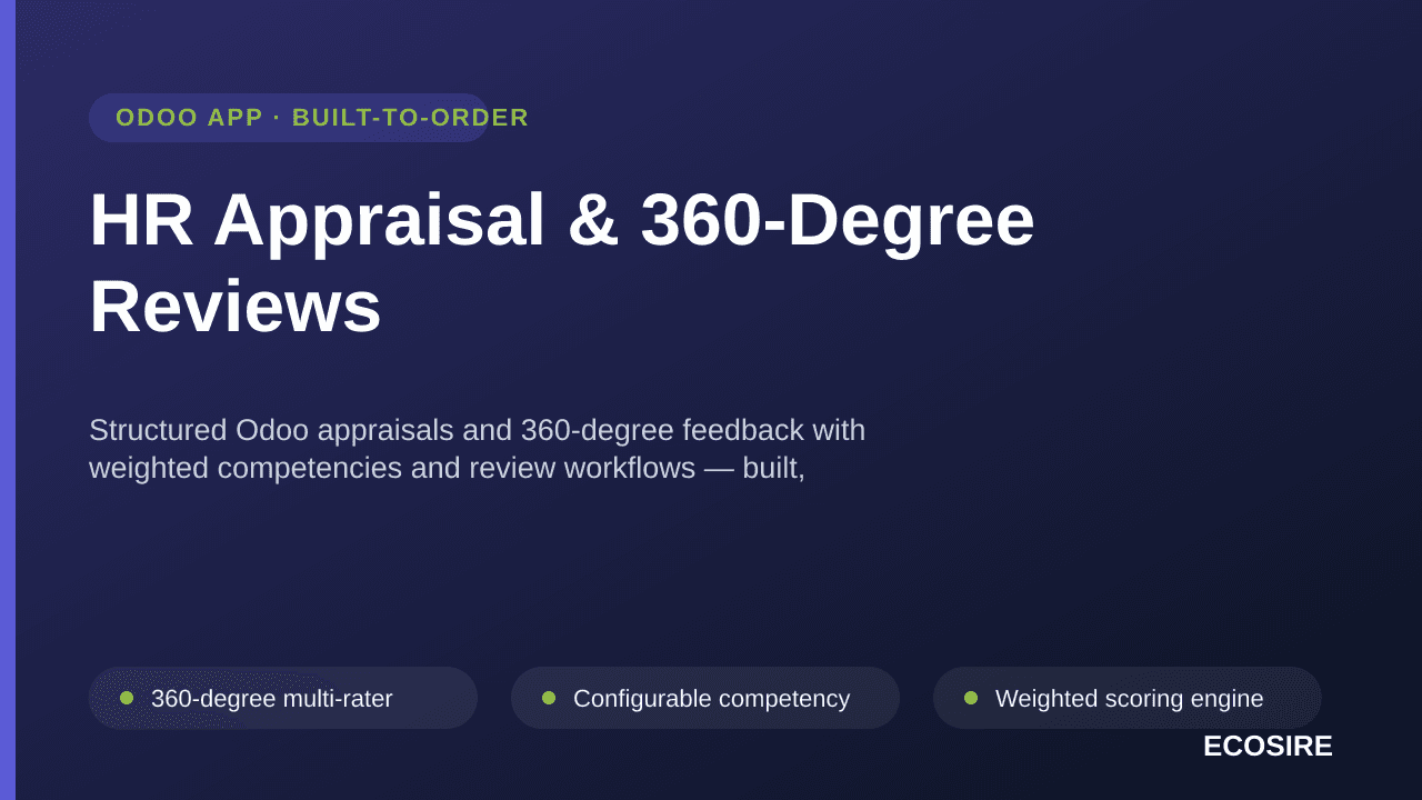 HR Appraisal & 360-Degree Reviews — Structured Odoo appraisals and 360-degree feedback with weighted competencies and review  — Image 1 of 3