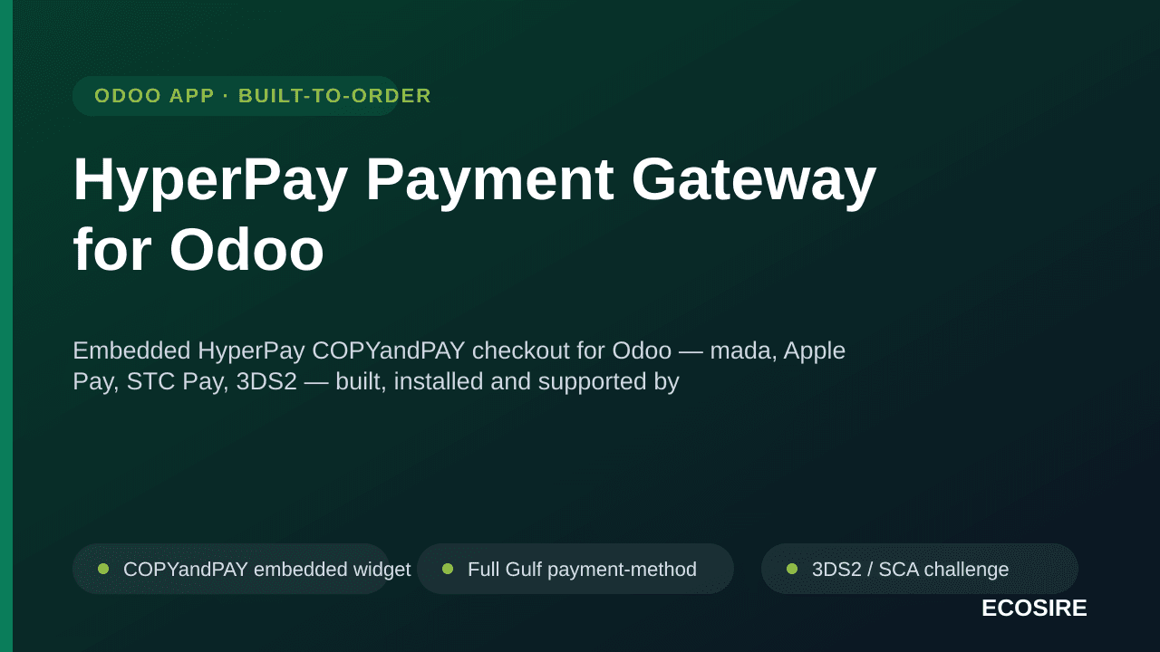 HyperPay Payment Gateway for Odoo — Embedded HyperPay COPYandPAY checkout for Odoo — mada, Apple Pay, STC Pay, 3DS2 — built,  — Image 1 of 3