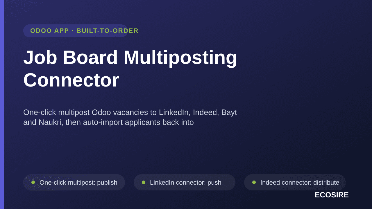 Job Board Multiposting Connector — One-click multipost Odoo vacancies to LinkedIn, Indeed, Bayt and Naukri, then auto-import  — Image 1 of 3