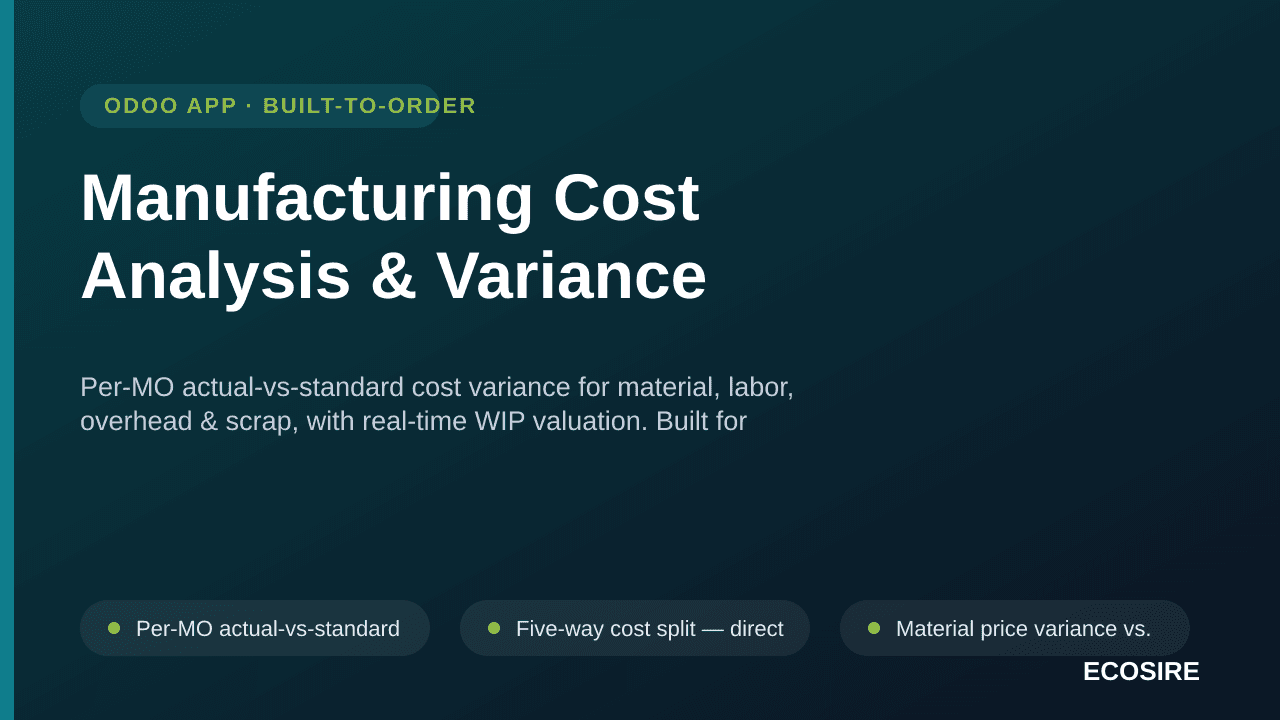 Manufacturing Cost Analysis & Variance — Per-MO actual-vs-standard cost variance for material, labor, overhead & scrap, with  — Image 1 of 3