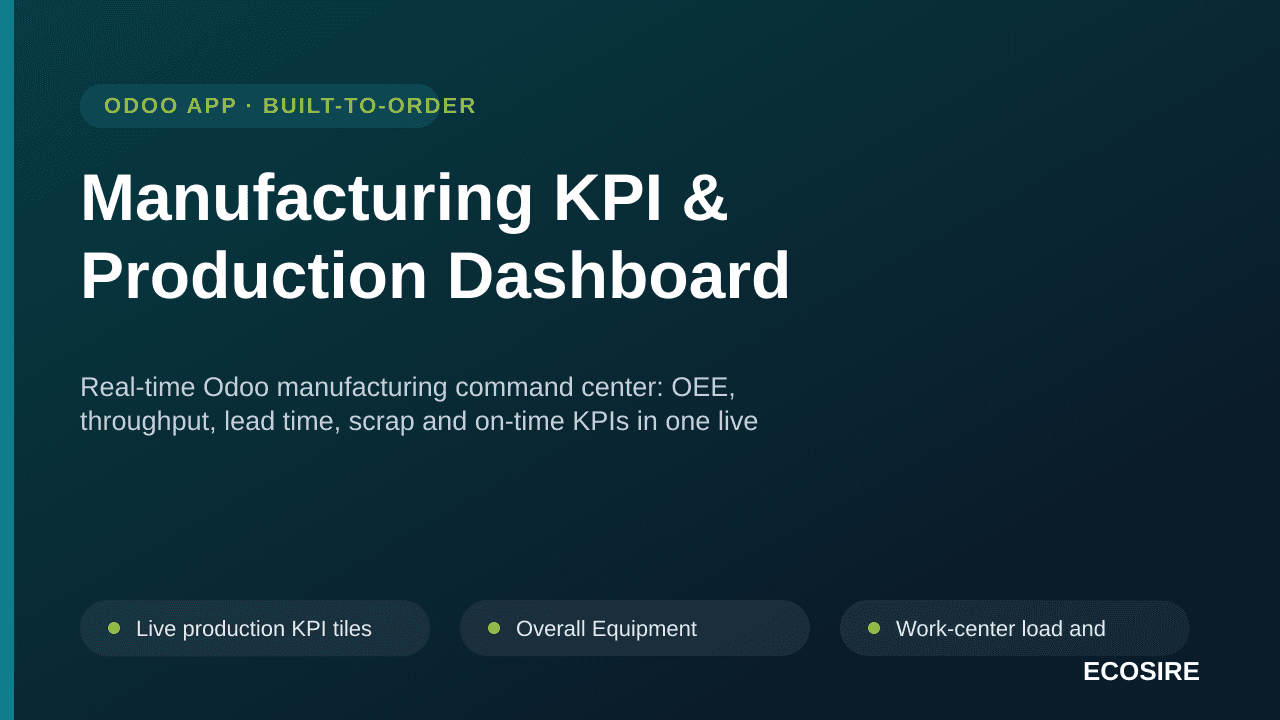 Manufacturing KPI & Production Dashboard — Real-time Odoo manufacturing command center: OEE, throughput, lead time, scrap and — Image 1 of 3
