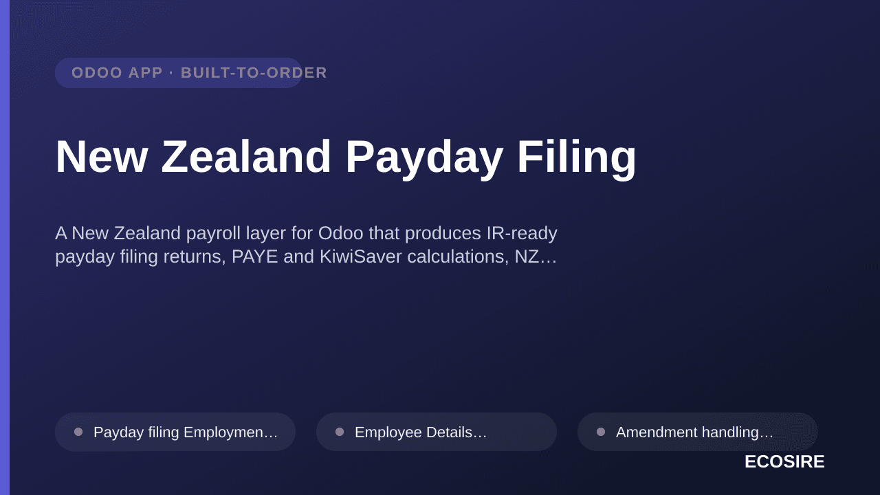 New Zealand Payday Filing — A New Zealand payroll layer for Odoo that produces IR-ready payday filing returns, PAYE and KiwiS — 1/1
