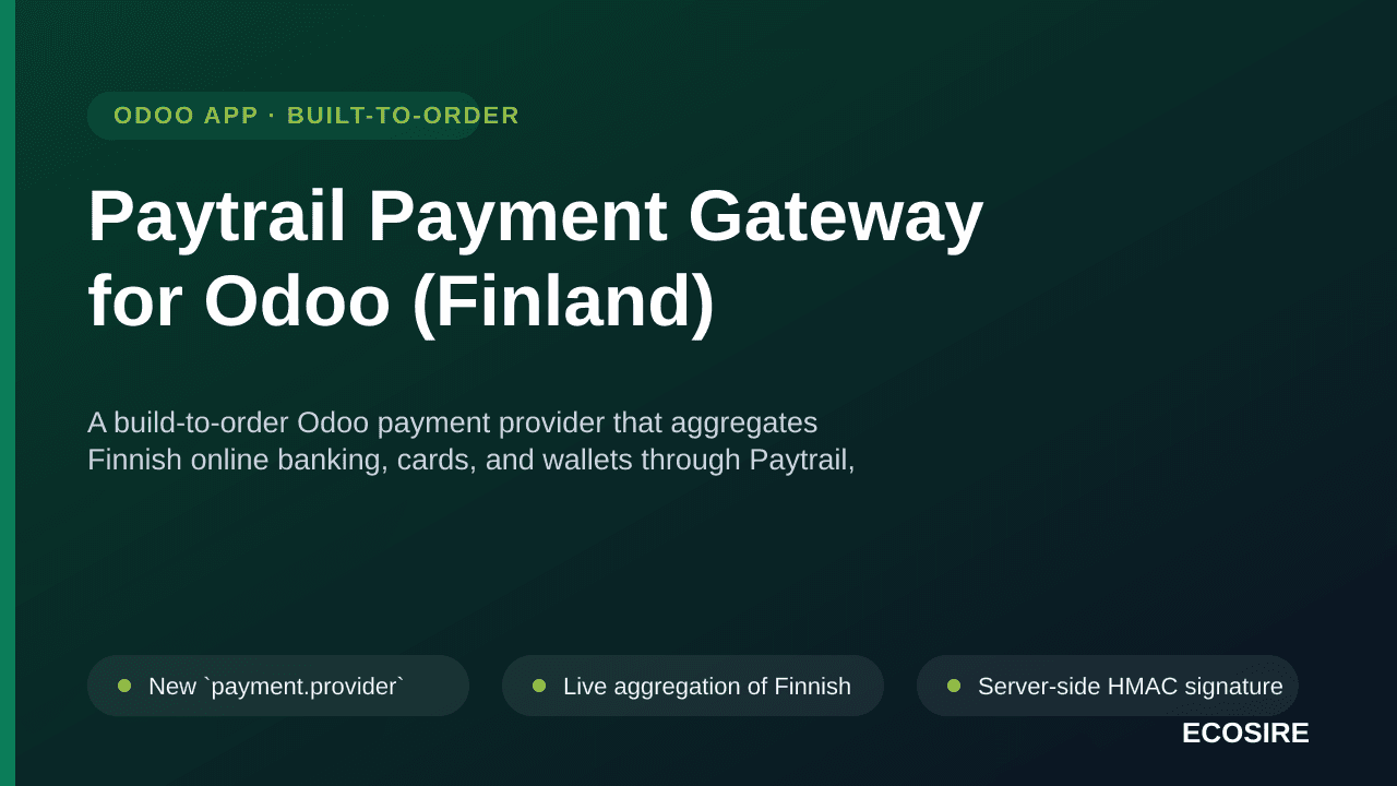 Paytrail Payment Gateway for Odoo (Finland) — A build-to-order Odoo payment provider that aggregates Finnish online banking,  — Image 1 of 3