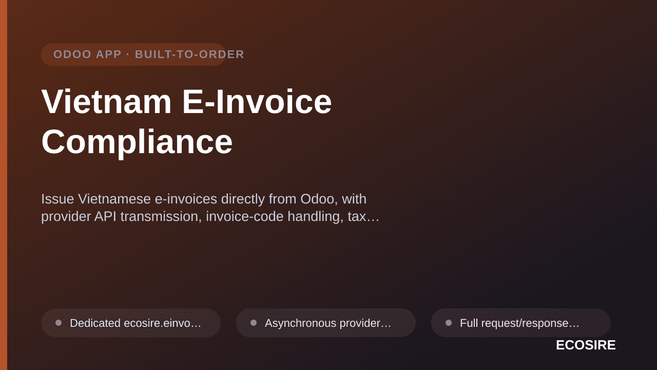 Vietnam E-Invoice Compliance — Issue Vietnamese e-invoices directly from Odoo, with provider API transmission, invoice-code h — 1/1