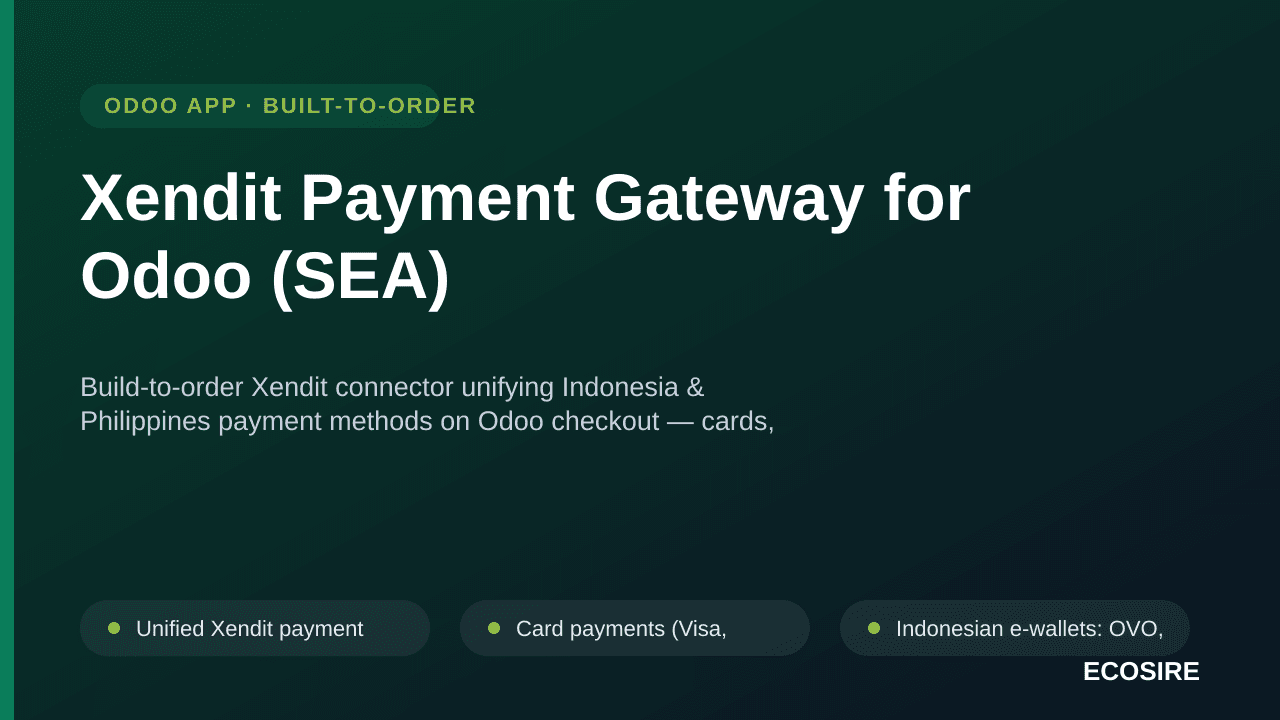 Xendit Payment Gateway for Odoo (SEA) — Build-to-order Xendit connector unifying Indonesia & Philippines payment methods on O — Image 1 of 3