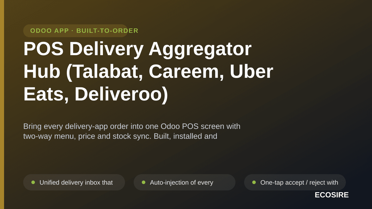 POS Delivery Aggregator Hub (Talabat, Careem, Uber Eats, Deliveroo) — Bring every delivery-app order into one Odoo POS screen — Image 1 of 3