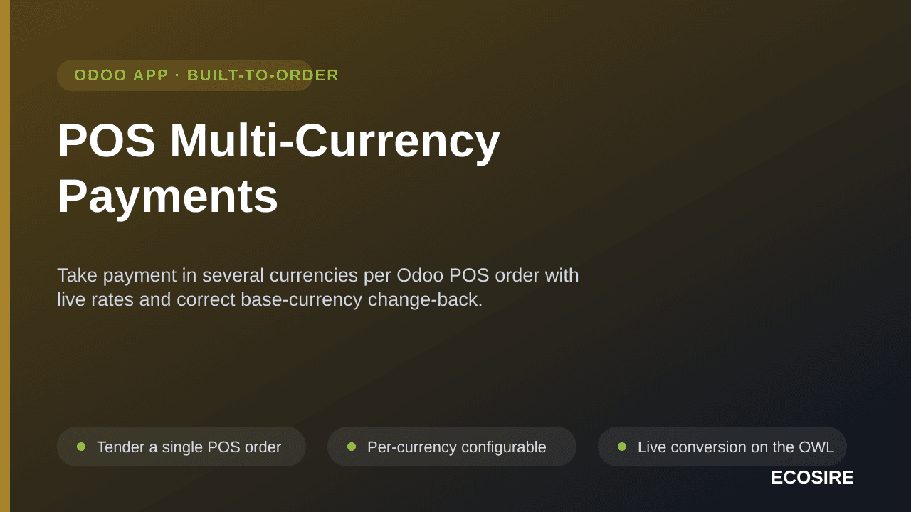 POS Multi-Currency Payments — Take payment in several currencies per Odoo POS order with live rates and correct base-currency — Image 1 of 3